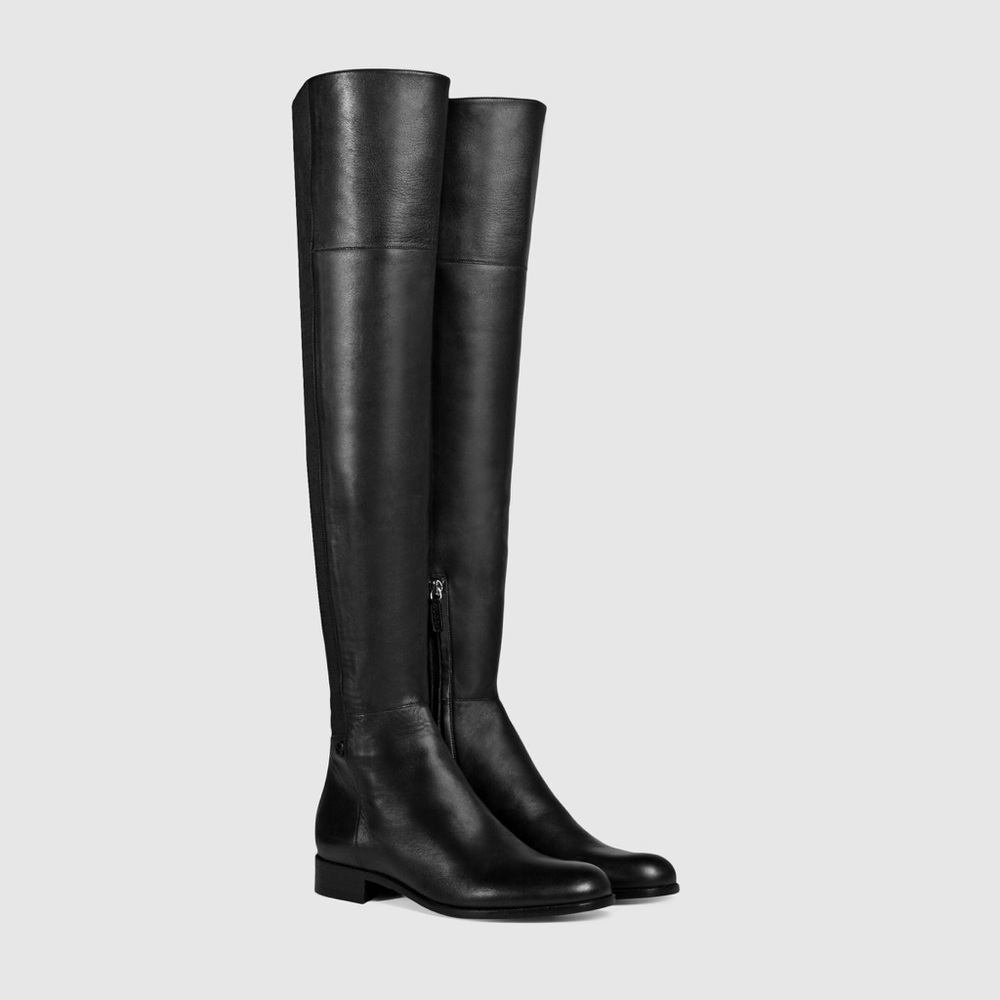 Gucci Women Maud Black Leather Over-the-knee Boot Size 37 - Great Condition